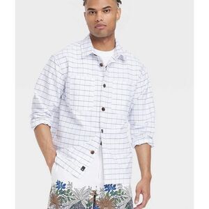 Houston White cotton blue and white windowpane button down shirt - L